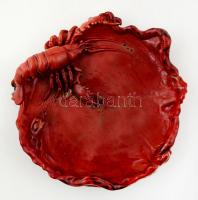 cca 1910 Zsolnay rákos-kígyós nagy tál, ökörvérmázas fehércserép, formába öntött, jelzett, formaszámmal:6108, tűzrepedéssel, d:35 cm, m:9 cm / Zsolnay bowl with crab figure, with fire crack