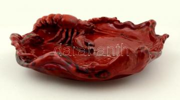 cca 1910 Zsolnay rákos-kígyós nagy tál, ökörvérmázas  fehércserép, formába öntött, jelzett, formaszá...