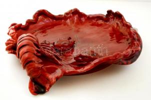 cca 1910 Zsolnay rákos-kígyós nagy tál, ökörvérmázas  fehércserép, formába öntött, jelzett, formaszá...