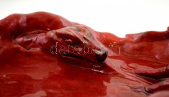 cca 1910 Zsolnay rákos-kígyós nagy tál, ökörvérmázas  fehércserép, formába öntött, jelzett, formaszá...