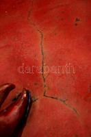 cca 1910 Zsolnay rákos-kígyós nagy tál, ökörvérmázas  fehércserép, formába öntött, jelzett, formaszá...