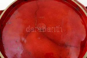 cca 1910 Zsolnay rákos-kígyós nagy tál, ökörvérmázas  fehércserép, formába öntött, jelzett, formaszá...