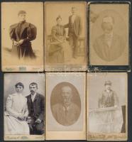 cca 1880-1900 Vegyes portrék, keményhátú kabinetfotók különböző magyar fényképészek műtermeiből (Brodszky Pozsony, Badovinszky Bp., Mailáth Pozsony, Szerdahelyi Bp.) 7 db, 10.5×6.5 cm
