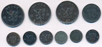 Norvégia / Német megszállás 1941-1942. 1ö Fe (4x) + 1941-1942. 5ö Fe (3x) egyiken rozsdafolt + 1941-...