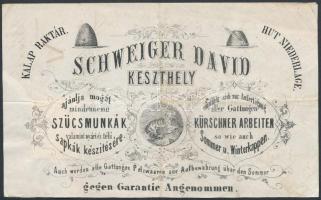 cca 1890 Schweiger Dávid keszthelyi szűcsmester kalapraktára; díszes számla 5 kr okmánybélyeggel