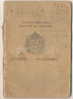 1923 Bp., A Magyar Királyság által kiállított útlevél, sérüléssel