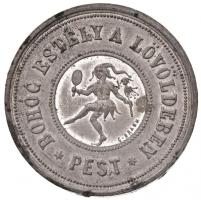 1865. "Bohóc estély a lövöldében - Pest" ón zseton. Szign.: C. Braun (10,18g/32,5mm) T:2 ph., ü. / Hungary 1865. "Clown evening of the shooting range - Pest" Sn token. Sign.: C. Braun (10,18g/32,5mm) C:XF edge error, ding