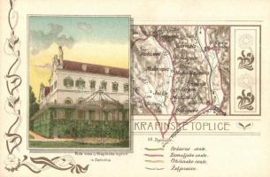 Krapinske Toplice, Kola voze iz Zaboka / map, Art Nouveau litho (Rb)