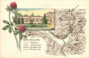 Lipik, Kupaliste / map, floral litho (Rb)