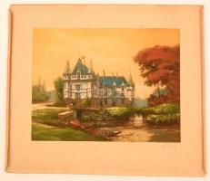 Le Graf jelzéssel: Chateau Azay le Rideau. Színezett rézkarc. Jelzett. / Colored etching 29x23 cm