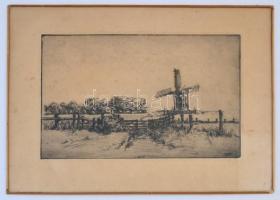 1934 Kvos Fl. jelzéssel: Holland táj. Rézkarc-papír. Üveg keretben jelzett, 22x32 cm