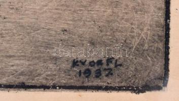 1934 Kvos Fl. jelzéssel: Holland táj. Rézkarc-papír. Üveg keretben jelzett, 22x32 cm