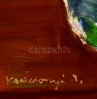 Karácsonyi Irén (1908-1992): Asztali virágcsendélet. Olaj, farost, jelzett, keretben, 60×80 cm