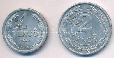 1943. 2P Al + 1944. 1P Al mindkettő hamis sarló-kalapács ellenjeggyel (fake countersign) T:2