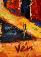 Vén jelzéssel: Kikötő. Olaj, farost, keretben, 30×40 cm