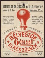 kb. 1912 Bienestock bélyegzőgyár reklám zárt levelezőlapként postázva