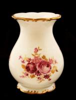 Wallendorf virágmintás porcelán váza, matricás, hibátlan, jelzett, m: 15 cm