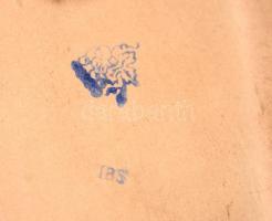 Könyvön ülő bagoly, kerámia figura, kézzel festett, jelzett, hibátlan, 13x11 cm