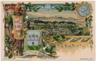 Veszprém, Veszprém megye címere; Athenaeum Rt. kőnyomdája, floral, litho (EK)