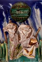 Maravić Đorđe Đuro (1950-): Fali óra. Kézzel festett mázas kerámia plasztika, jelzett, keretben, 45×...