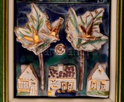 Maravić Đorđe Đuro (1950-): Fali óra. Kézzel festett mázas kerámia plasztika, jelzett, keretben, 45×...