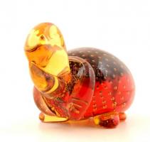 Muránói fújt teknős figura, jelzett, hibátlan, m:9 cm, h:17 cm