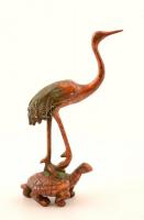 Réz kisplasztika, daru a teknősön, m:22 cm