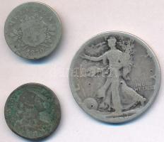 3db-os vegyes sérült, rossz tartású külföldi ezüstpénz tétel, közte Amerikai Egyesült Államok ~1916-...