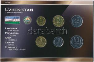 Üzbegisztán 1994. 1T-50T (6xklf) forgalmi sor szettben, papírtokban T:1 Uzbegistan 1994. 1 Tiyin - 50 Tiyin (6xdiff) coin set in paper case C:UNC