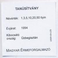 Üzbegisztán 1994. 1T-50T (6xklf) forgalmi sor szettben, papírtokban T:1
Uzbegistan 1994. 1 Tiyin - ...