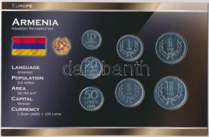 Örményország 1994. 10l-10D (7xklf) forgalmi sor szettben, papírtokban T:1,1- Armenia 1994. 10 Luma - 10 Dram (7xdiff) coin set in paper case C:UNC,AU