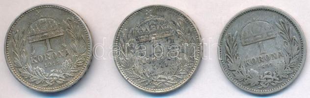1893KB 1K Ag + 1914KB 1K Ag + 1915KB 1K Ag "Ferenc József" T:2,2-,3 kis patina