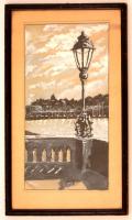 Gáspár József (?-?): Esti Buda a várral. Vegyes technika, papír, üvegezett keretben, 29×15 cm