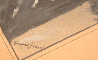 Gáspár József (?-?): Esti Buda a várral. Vegyes technika, papír, üvegezett keretben, 29×15 cm