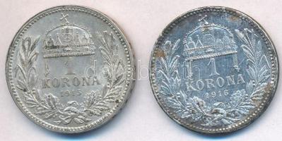 1915KB-1916KB 1K Ag "Ferenc József" (2x) T:2 patina