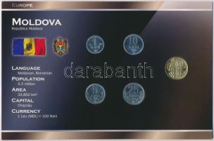 Moldova 2006-2008. 1b-50b (5xklf) forgalmi sor szettben, papírtokban T:1,1- Moldova 2006-2008. 1 Ban - 50 Bani (5xdiff) coin set in paper case C:UNC,AU