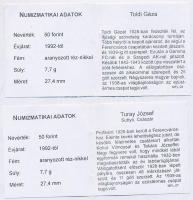 1992-2016. 50Ft Cu-Ni aranyozott, festett multicolor érem (2x) "A Magyar Foci Legendái" so...