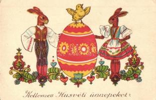 Easter, rabbits in Hungarian folklore costumes (EB)