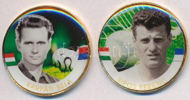 1992-2016. 50Ft Cu-Ni aranyozott, festett multicolor érem (2x) "A Magyar Foci Legendái" sorozat: Kárpáti Béla, Sipos Ferenc T:2 ph., karc