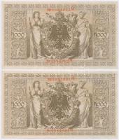 Német Birodalom 1910. 1000M (4x) hétjegyű sorszám, piros pecséttel, sorszámkövetők 2+2 T:II-
German...