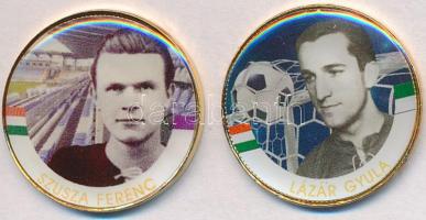 1992-2016. 50Ft Cu-Ni aranyozott, festett multicolor érem (2x) "A Magyar Foci Legendái" sorozat: Lázár Gyula, Szusza Ferenc T:2- ph, ütésnyom