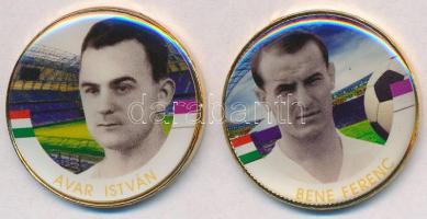 1992-2016. 50Ft Cu-Ni aranyozott, festett multicolor érem (2x) "A Magyar Foci Legendái" sorozat: Avar István, Bene Ferenc T:2 ph.