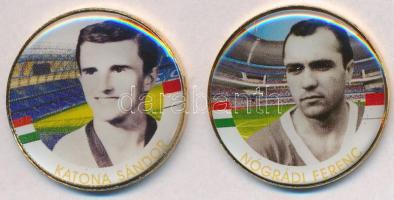 1992-2016. 50Ft Cu-Ni aranyozott, festett multicolor érem (2x) "A Magyar Foci Legendái" sorozat: Katona Sándor, Nógrádi Ferenc T:2 ph.