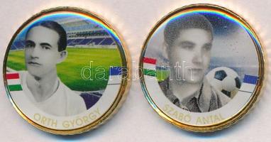 2002-2016. 50c Cu-Ni  aranyozott, festett multicolor érem (2x) "A Magyar Foci Legendái" sorozat: Orth György, Szabó Antal T:2 ph.