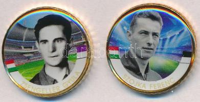 2002-2016. 50c Cu-Ni  aranyozott, festett multicolor érem (2x) "A Magyar Foci Legendái" sorozat: Szojka Ferenc, Zsengellér Gyula T:2