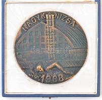 1988. "Nagykanizsa 1988" Br úszás plakett dísztokban. Szign.: BÁLITS (?) (113mm) T:2- patina