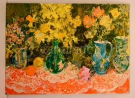 Gulyás Dénes (1927-2003): Virágcsendélet. Vegyes technika, farost, jelzett, 50×70 cm