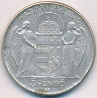 1939. 5P Ag "Horthy balra" (24,86g) T:2- ph., peremen oxidáció, erősen kopott perem