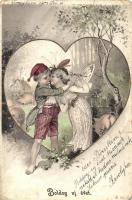 New Year, children couple, heart, litho (small tears)