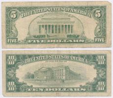 Amerikai Egyesült Államok 1985. 5$ "Abraham Lincoln" + 10$ "Hamilton" zöld pecsé...
